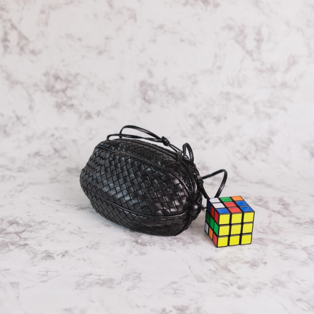 Bottega Veneta Mini Black Leather Pouch Crossbody Bag